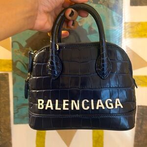 Balenciaga Navy Blue Croc-Embossed Women's Bag
